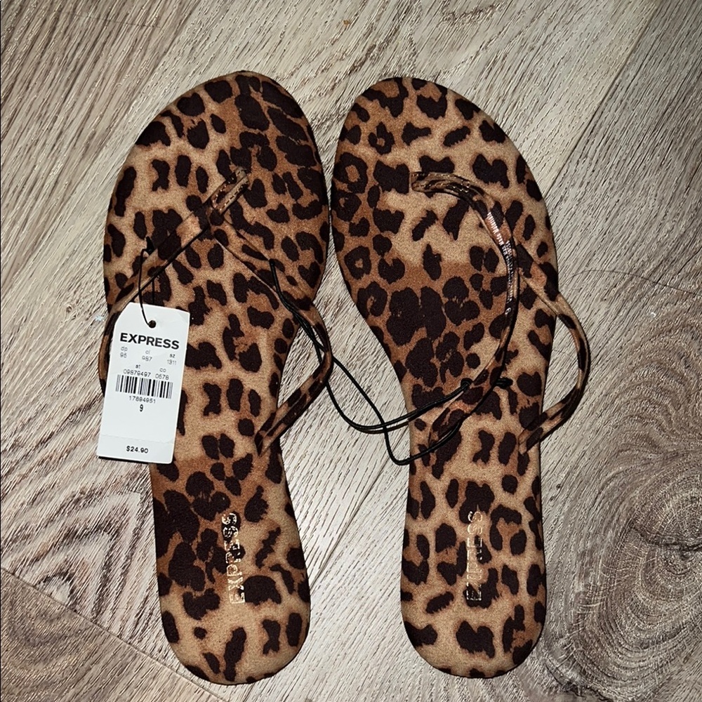 Express Leopard Print Tan Brown Flip Flop Sandals